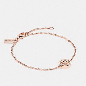 COACH Rose Gold Adjust Logo Pave Pendant Bracelet
